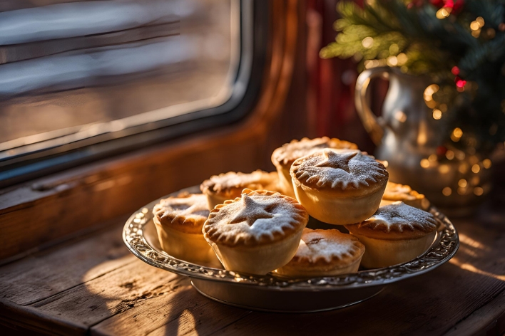Photograph of mince pies on a train